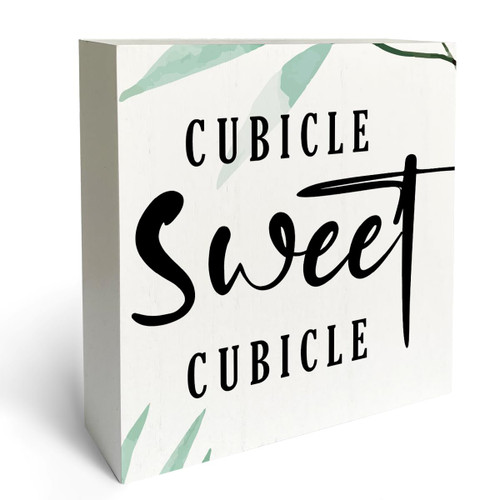 Cubicle Sweet Cubicle Wood Box Sign Decor, Coworker Gift, Rustic Funny Office Wooden Box Sign Block Plaque for Farmhouse Office Desk Shelf Table Decoration, 5 x 5 Inches