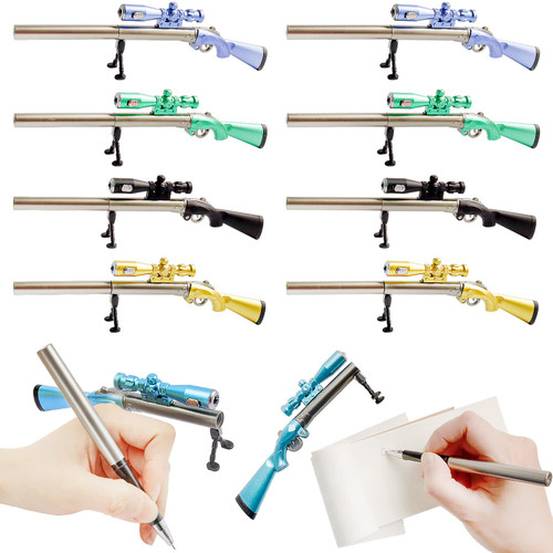 Exasinine 10 Pcs Creative Gun Shape Roller Pens Shotgun Shape Pens Creative Ballpoint Pen Cool Funny Novelty Pens for Office School Supplies Gift (Random Color)