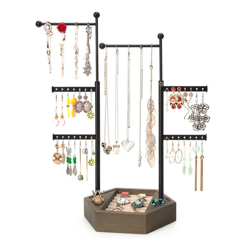 Emfogo Jewelry Organizer Stand - 6 Tier Jewelry Holder with Adjustable Height Necklace Holder Organizer Display & Storage for Earrings Ring Bracelet (Grey)