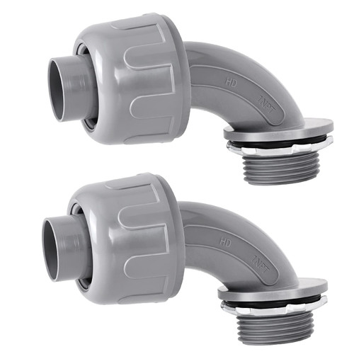 FirmiBang Liquid Tight Connector 1 in - Non-Metallic Electrical Conduit Fittings, UL Listed PVC Conduit Fitting (90 Degree, 2 Pack)