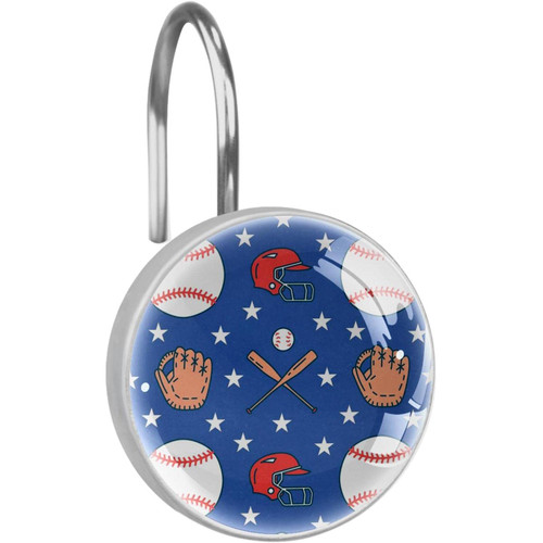 Shower Curtain Hooks, Rust Proof Decorative Shower Curtain Hooks Hangers for Bathroom Curtains, Clothing, Cartoon Baseball Pattern and Stars