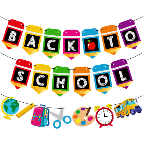 Back to School Decorations, Welcome Back to School Banner with Hanging Ornaments, Back to School Supplies First Day of School Pencil Banner, Kindergarten Preschool Classroom Home Party Decor