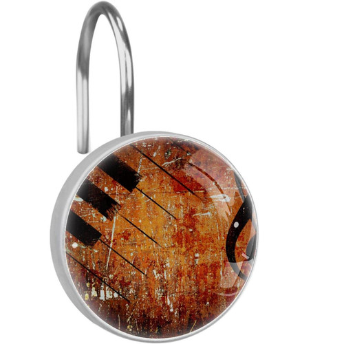 Shower Curtain Hooks, Rust Proof Set of 12 Decorative Shower Curtain Hooks Hangers for Bathroom Curtains, Clothing, Piano Note Music Art Vintage