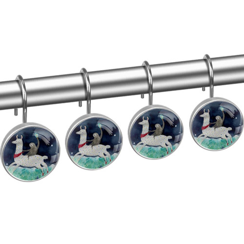 Shower Curtain Hooks, Rust Proof Decorative Shower Curtain Hooks Hangers for Bathroom Curtains, Clothing, Llama Animal Cartoon Sloth