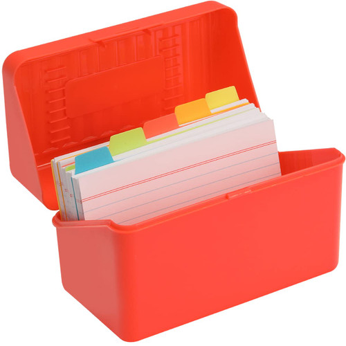H4D 3x5 Index Card Holder with Dividers and Ruled Index Cards 100 Count, Red