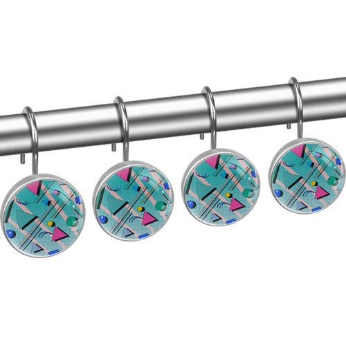 Shower Curtain Hooks, Rust Proof Decorative Shower Curtain Hooks Hangers for Bathroom Curtains, Clothing, Modern Art Geometric Triangle Circle Psyche