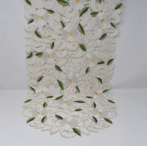 Sainty H7667/EG-(16x45) Cream Daisy Oval Table Runner, 16" x 45"