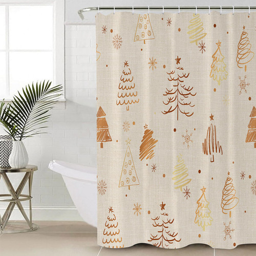 Christmas Shower Curtain Set with Hook 72"x72",Washable Cloth Polyester Fabric Shower+Curtain,Waterproof Bath Curtains for Bathroom,Bathtubs Decor Accessories Modern Minimalist Geometry Xmas Tree Gold