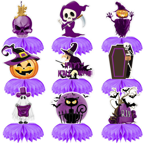 Paready 9 Pieces Halloween Honeycomb Centerpieces, Purple Halloween Table Centerpieces with Ghost Pumpkin Witch Cat Decorations, Happy Halloween Party Table Centerpieces for Halloween Decorations Paready 9 Pieces Halloween Honeycomb Centerpieces, Purple Halloween Table Centerpieces with Ghost Pumpkin Witch Cat Decorations, Happy Halloween Party Table Centerpieces for Halloween Decorations