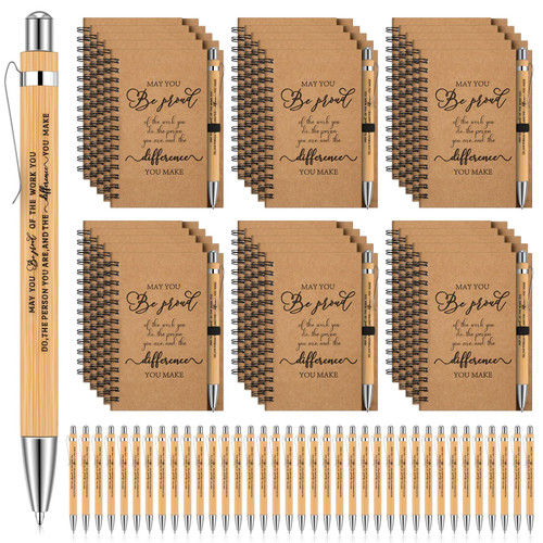 SATINIOR Employee Appreciation Gifts Motivational Kraft Notebooks with Ballpoint Pen 5.5 x 3.9 Inch Team Coworker Gift for Employee Coworker Teacher Volunteer Church (100 Pack)