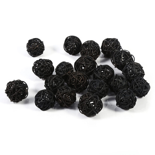 Hapivida 20Pcs Decorative Rattan Balls, 1.2inch Small Wedding Party Wicker Rattan Balls Bird Toy Rattan Balls Twig Orbs Spheres Bowl Fillers Vase Fillers Home Coffee Table Decor,Black