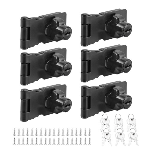 6 Packs 2.5 Inch Keyed Hasp Lock, Hasp Latch Lock with Keys, Black Metal Twist Knob Keyed Locking Hasp for Cabinets, Small Door