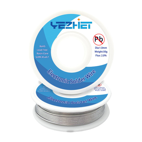 YEZHET Rosin Core Lead Free Solder Wire(Sn99.3Cu0.7) For Electronic, Electrical Soldering, 217? Melting Point 2.0% Flux,ROHS(1.0mm,50gx2PACK)