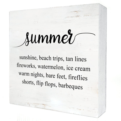 Summer Sunshine Beach Wood Box Sign Home Decor Rustic Summer Wooden Box Sign Block Plaque for Wall Tabletop Desk Decoration