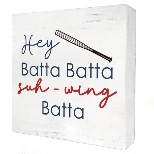 Batta Baseball Wood Box Sign Home Decor Rustic Baseball Lovers Wooden Box Sign Block Plaque for Wall Tabletop Desk Decoration