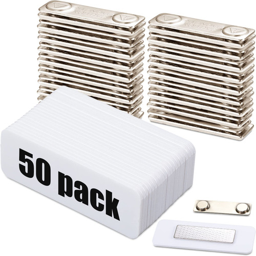 50 Sets Name Tags Magnetic Blank Name Badge Holders Kit Acrylic 1 x 3 Inch DIY Name Badges Name Tag Badge Magnets with Adhesive Tape White Printable Badge for Jacket Shirts School Office Supplies