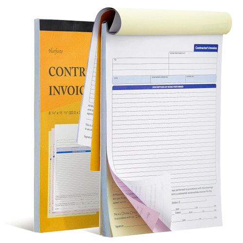 Harfesto 2 Books Invoice Book for Small Business, Large Size Contractor Invoice Receipt Book, Work Order Receipt Book, 3 Part Carbonless Forms (White, Pink, Yellow), 8-1/4 x 11-1/2 inch, 100 Pack