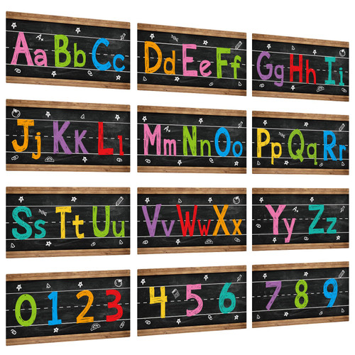 Pasimy 12 Pieces Alphabet Bulletin Board Strips Set Alphabet and Number Poster ABC Letters Line Banner Classroom Decorations for Pre School Kindergarten Children Kids Including Numbers 0-9