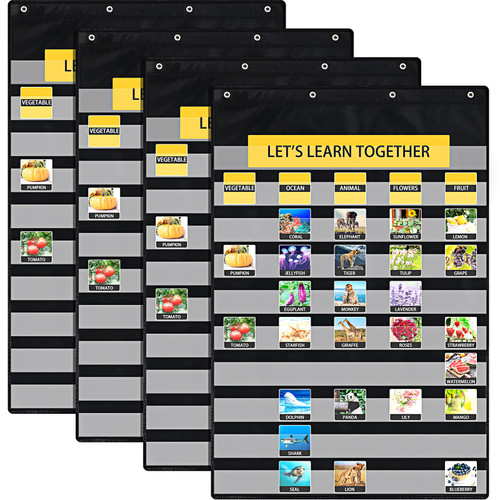 Colarr 4 Pcs Standard Pocket Charts Clear 10 Pocket Chart for Teacher Lessons in a Classroom Home, Wall Hanging Classroom Chart Preschool Teacher Supplies Fits Standard 3'' Sentence Strips and Word