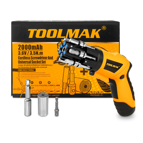 Electric Screwdriver & Socket-Rechargeable 3.6V and Li-ion 2000mAh Cordless Screwdriver with 6PCS Bits and 1PC Magnetic Adapter, Gifts for Men and Women