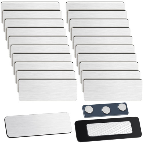 50 Pack Magnetic Name Tags Magnets Name Badge Holder Blank Plastic Magnet Name Tag Backing 1 x 3 Inches with 3 Pcs Magnets for Police Office School (Silver)