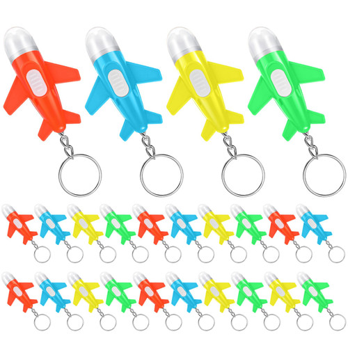 Hortsun Helicopter Mini Rocket Flashlight Keychain Outer Space Themed Party Favors Rocket Led Flashlight Helicopter Key Ring Astronaut Space Birthday Party Favors (Airplane, 24 Pcs)