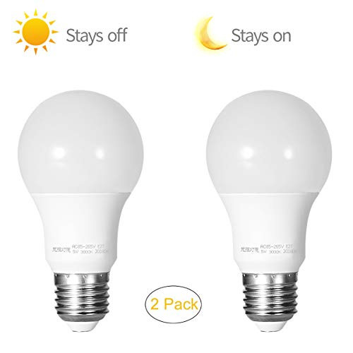 Dusk to Dawn Light Bulbs,Automatic On/Off E26/E27 Sensor Smart LED Lighting Bulbs Lamp for Indoor/Outdoor Yard Porch Patio Garden -2 Pack (5W Warm White 3000K)