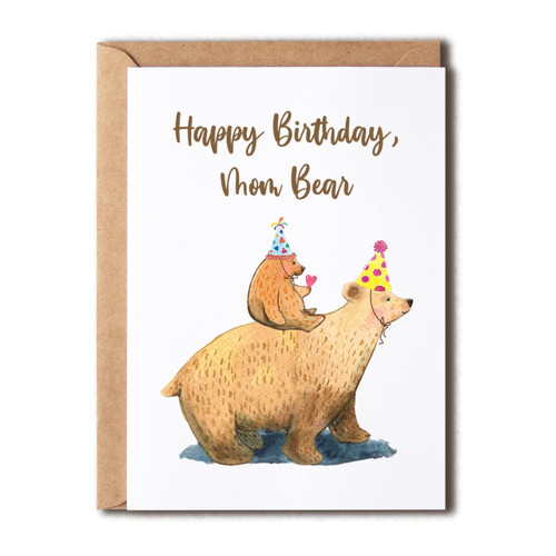 OystersPearl Happy Birthday - Mom Bear Greeting Card - Happy Birthday Mom Bear - Mom Bear For Card - Greeting Card - Bear Card