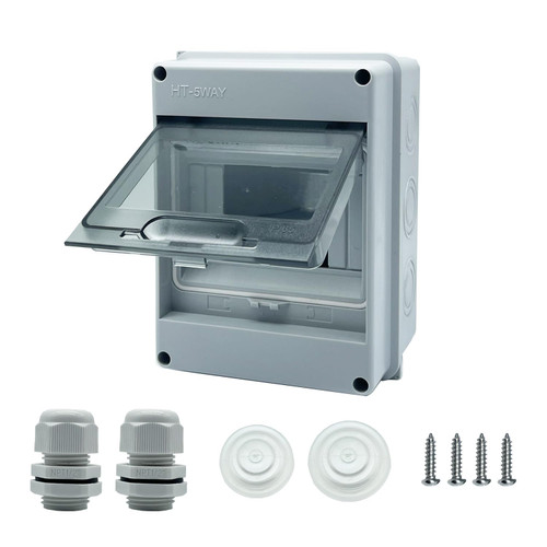 XINYIELE Waterproof Distribution Protection Box, ABS Plastic Breaker Electrical Box and Transparent Cover IP65, for Indoor Outdoor Wall Circuit Breaker (HT-5WAY)