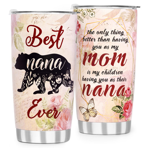 Mothers Day Gifts for Grandma - Nana Mothers Day Gift - Nana Gifts from Grandkids Granddaughter Grandchildren - Best Nana Ever Gifts - Nana Bear Gifts for Grandma Nana - 20oz Coffee Tumbler Travel Mug