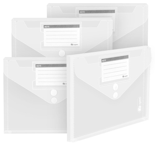 18 Pack Plastic Envelopes - Agoer Clear Plastic Poly Envelope with 2 Paste Snap Closures, Expandable A5 Plastic Folders for Documents, Plastic File Bag Filing Envelopes for School Office Organization