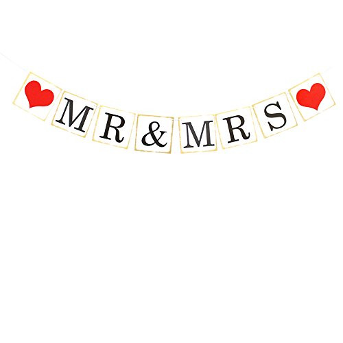 Mr & Mrs Party Banner,Bunting Banner Red Heart for Wedding Bridal Shower Decoration