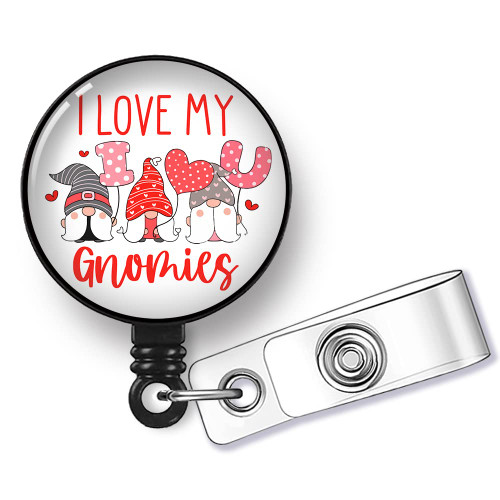 Hafhue I Love My Gnomies Retractable Badge Reel with Alligator Clip, Funny Valentine Gnomes Badge Reel Gift for Doctors Nurses Social Worker Office Worker Boss Colleague