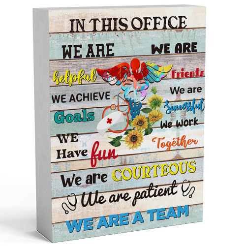 Positive Nurse Office Wooden Box Sign 6 X 8 Inch, in This Office We are Team Wood Box Sign Art Desk Decor Rustic Plaque for Wall Shelf Tabletop Decoration Home Office