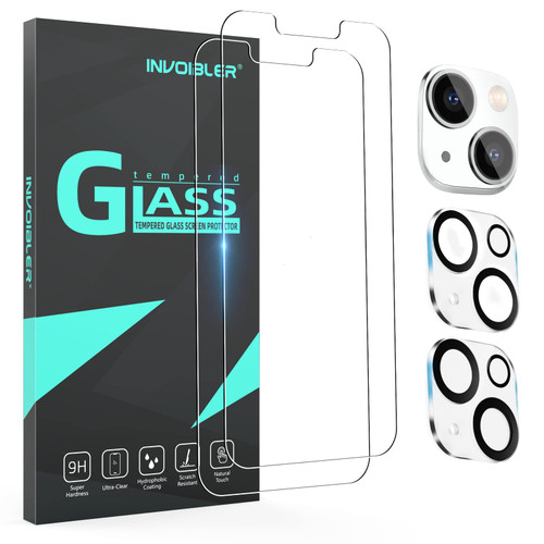 Invoibler [2+2 Pack Screen Protector Compatible with iPhone 14 6.1" + Camera Lens Protector, iPhone 14 Screen Protector Tempered Glass, [HD Clear] [Bubble Free]