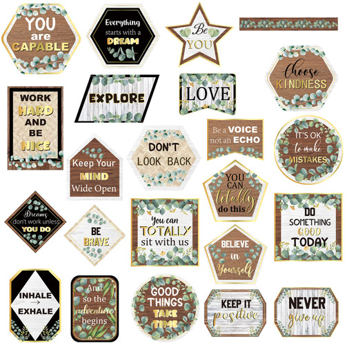 Panelee 23 Pcs Eucalyptus Classroom Bulletin Board Set Eucalyptus Positive Sayings Accents Classroom Greenery Classroom Decor Inspirational Cutouts Motivational Gallery Signs for Office Home Wall