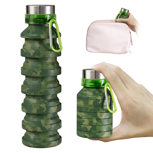 ITAX-WORLD Silicone Collapsible Water Bottle, Leak Proof Twist Cap Foldable Travel Water Bottles, Odorless BPA Free Portable Sport Water Bottles for Hiking, Camping, Cycling, Gym, Fishing 550ml/18oz