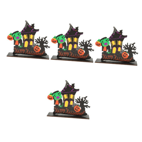 Wooden Table Sign 4pcs Halloween Wooden Ornaments Wood Desktop Decorate Halloween Table Decoration