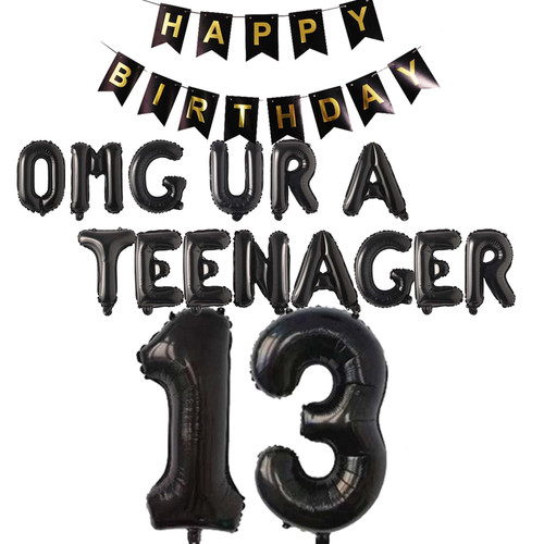 13th Teenager Birthday Party Decorations for Boys Girls, 13th Birthday Decorations OMG Ur A Teenager Balloon Birthday Banner Jumbo Number 13 Foil Balloons for 13 Years Old Sons Daughter(Black) 13th Teenager Birthday Party Decorations for Boys Girls, 13th Birthday Decorations OMG Ur A Teenager Balloon Birthday Banner Jumbo Number 13 Foil Balloons for 13 Years Old Sons Daughter(Black)