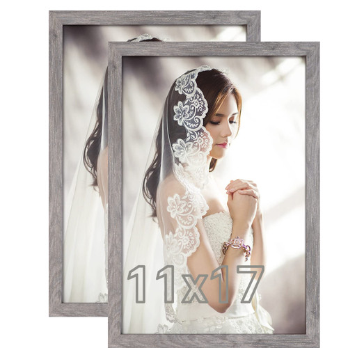 11x17 Picture Frame Set of 2 Rustic Grey, Natural Gray 11 by 17 Canvas Poster Frame 2 Pack, Retro Gallery Concert Portrait Photo Wall Frame, Anniversary/Wedding/Birthday/Thank you/Christmas Gift