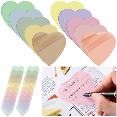 500 Pcs Transparent Sticky Notes Book Annotation Supplies Transparent Self Sticky Annotation Waterproof Rainbow Color Memo Pad See Through Office School Supplies Reminder (Colorful, Cute)