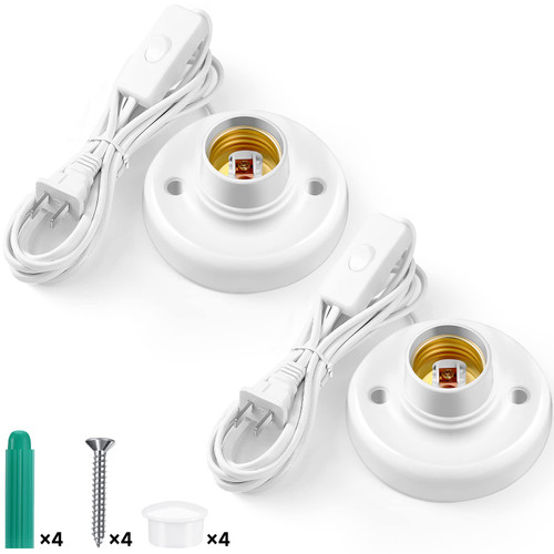 2 Pcs Light Socket with Cord Light Bulb Base E26/ E27 Lamp Base Desktop 9.84 ft Screw Light Bulb Holder Replacement Light Bulb Socket with On/Off Switch Hanging Light Cord Extension