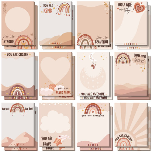 Teling 24 Pcs Inspirational Sticky Notes 3 x 4 Inch Bobo Rainbow Inspirational Sticky Notes Motivational Memo Pads Boho Style Cute Sticky Note Inspirational Gifts for Women Nurse Teacher School Office