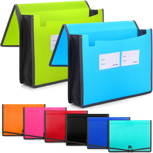 Teling 8 Pack Plastic Expanding File Folder Document Organizer with Elastic Cord and Button Closure A4 Letter Size 3.5" Expansion Expandable File Folder Wallet for School Office Home Organization