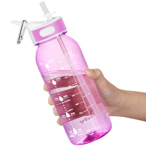 JIMACRO Water Bottle, BOTTLED JOY 1 Litre Water Bottle with Straw and Handle BPA-Free, 32 Oz Daily Water Intake Bottle with Time Markings Tracker to Remind the Drinking Time, Ideal for Hydration