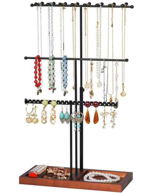 MetWoods Jewelry Holder Organizer Necklace Holder, 3 Tier Adjustable Height Necklace Organizer Jewelry Display Stand Tree with Earring Tray & 16 Hooks, for Necklace Earrings Bracelets Rings MetWoods Jewelry Holder Organizer Necklace Holder, 3 Tier Adjustable Height Necklace Organizer Jewelry Display Stand Tree with Earring Tray & 16 Hooks, for Necklace Earrings Bracelets Rings
