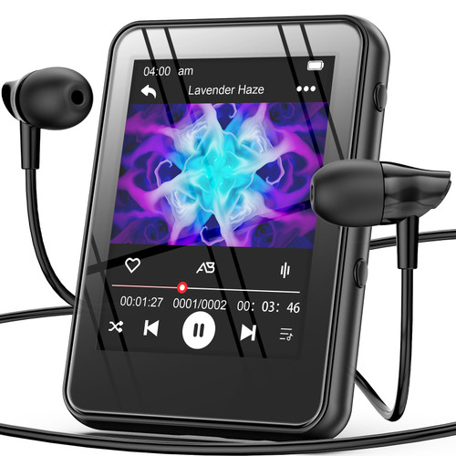 64GB MP3 Player with Bluetooth,Portable Digital Music MP3 MP4 Player for Music Lover with Voice Record FM Radio Alarm Stopwatch Built-in HD Speaker with 2.4'' Full Touch Screen and Super Light (Black)