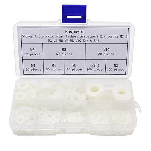 Eowpower 500Pcs White Nylon Flat Washers Assortment Kit for M2 M2.5 M3 M4 M5 M6 M8 M10 Screw Bolt Eowpower 500Pcs White Nylon Flat Washers Assortment Kit for M2 M2.5 M3 M4 M5 M6 M8 M10 Screw Bolt