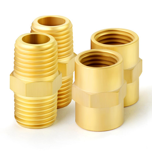 GASHER 12PCS Metals Brass Pipe Fitting, Hex Nipple Brass Tone, 1/2" x 1/2" NPT Male Thread Pipe, 1/2Inch x 1/2Inch NPT Female Thread Pipe