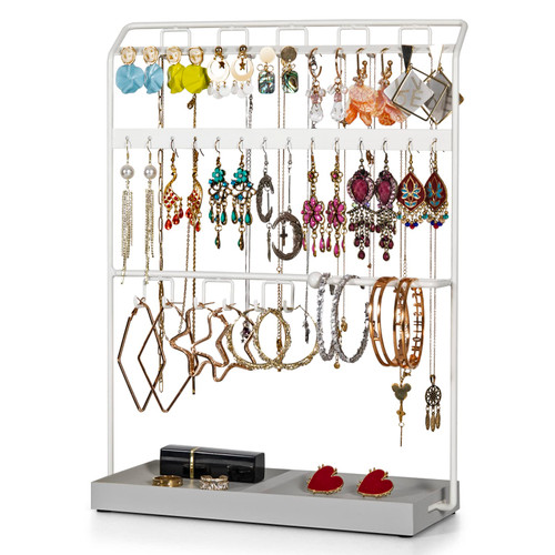 LKKL Jewelry Organizer With Resin Tray, Necklace Holder and Earring Holder Organizer,Jewelry Holder Stand For Earrings, Necklaces, Bracelets and Rings Women Gift-Gray LKKL Jewelry Organizer With Resin Tray, Necklace Holder and Earring Holder Organizer,Jewelry Holder Stand For Earrings, Necklaces, Bracelets and Rings Women Gift-Gray
